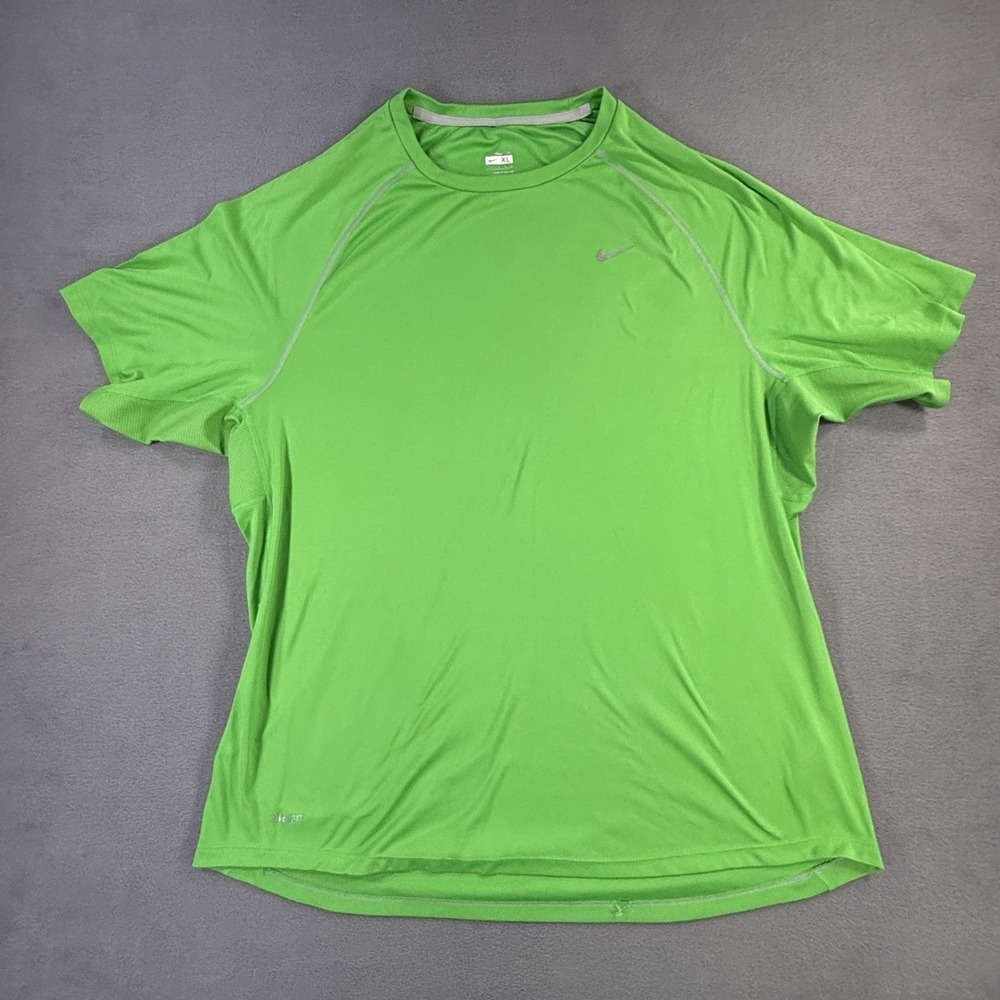 Nike Shirt Mens XL Green Black Swoosh Dri Fit Performance Tee Gym Training